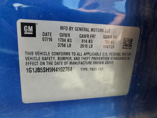 1G1JB5SH9H4102764 - 2017 CHEVROLET SONIC LS 蓝色 照片 12