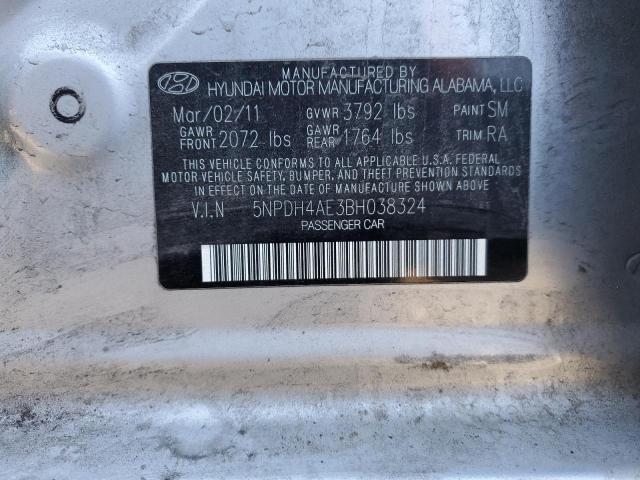 5NPDH4AE3BH038324 - 2011 HYUNDAI ELANTRA GLS SILVER photo 12