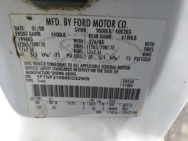 1FTNF21568ED22909 - 2008 FORD F250 SUPER DUTY WHITE photo 12