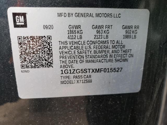 1G1ZG5STXMF015527 - 2021 CHEVROLET MALIBU RS GRAY photo 12