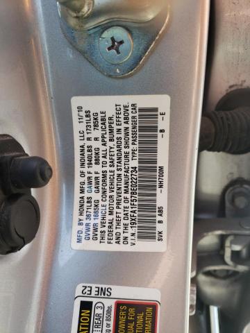 19XFA1F57BE022734 - 2011 HONDA CIVIC LX SILVER photo 12