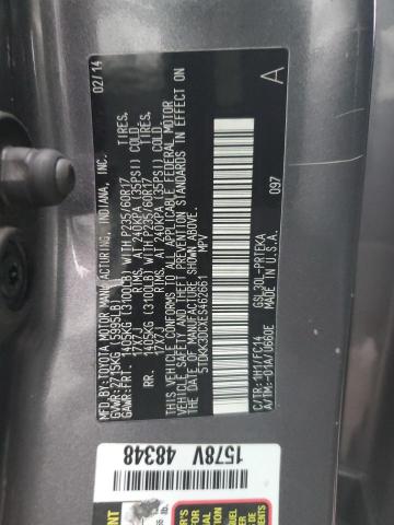 5TDKK3DCXES462661 - 2014 TOYOTA SIENNA LE GRAY photo 12