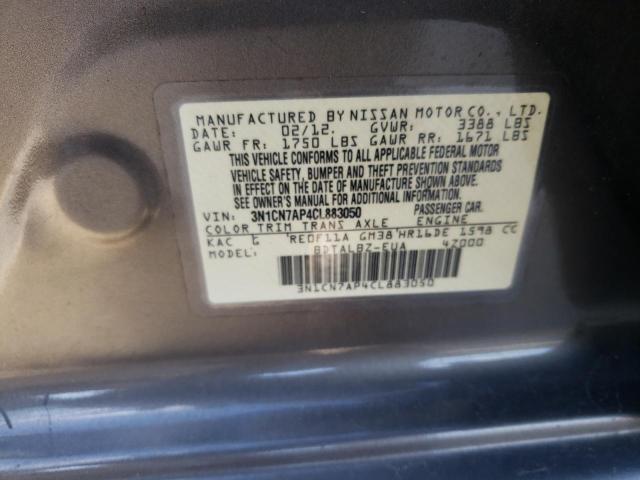 3N1CN7AP4CL883050 - 2012 NISSAN VERSA S GRAY photo 12