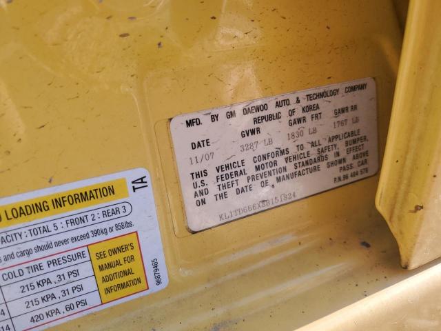 KL1TD666X8B151824 - 2008 CHEVROLET AVEO BASE أصفر صورة 12