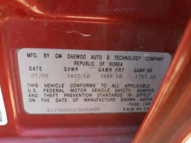 KL1TD56697B053697 - 2007 CHEVROLET AVEO BASE RED photo 12