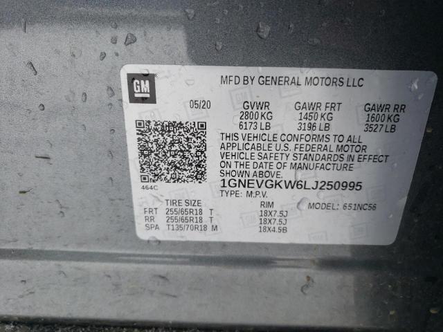 1GNEVGKW6LJ250995 - 2020 CHEVROLET TRAVERSE LT GRAY photo 12