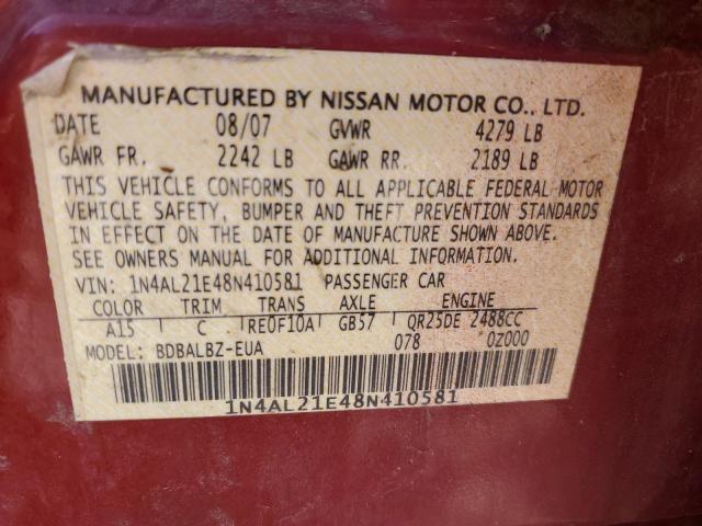 1N4AL21E48N410581 - 2008 NISSAN ALTIMA 2.5 BURGUNDY photo 12