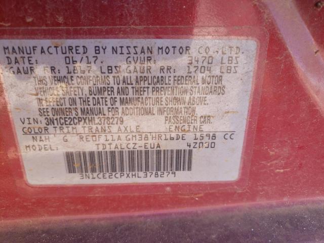 3N1CE2CPXHL378279 - 2017 NISSAN VERSA NOTE S RED photo 12