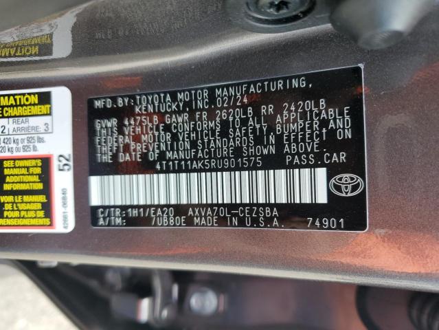 4T1T11AK5RU901575 - 2024 TOYOTA CAMRY SE NIGHT SHADE GRAY photo 12