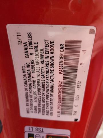 2HGFG3B03CH525902 - 2012 HONDA CIVIC EXL RED photo 12