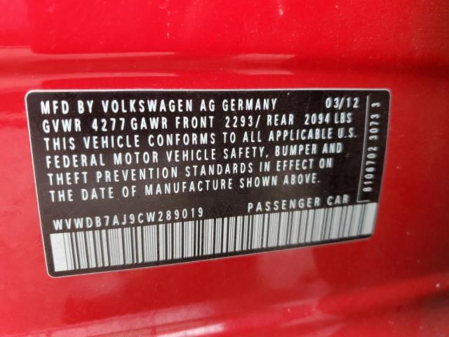 WVWDB7AJ9CW289019 - 2012 VOLKSWAGEN GOLF RED photo 13