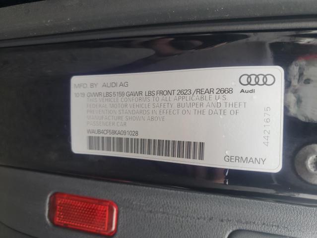 WAUB4CF58KA091028 - 2019 AUDI S5 PREMIUM PLUS 黑色 照片 12