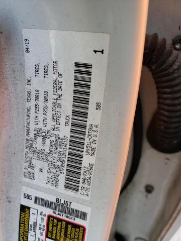 5TFRM5F12KX142157 - 2019 TOYOTA TUNDRA DOUBLE CAB SR/SR5 WHITE photo 12