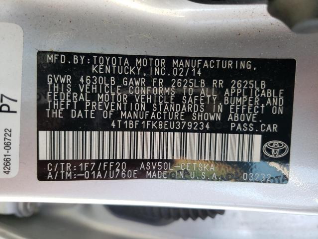 4T1BF1FK8EU379234 - 2014 TOYOTA CAMRY L SILVER photo 12