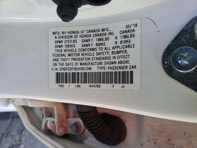 2HGFC2F59JH561246 - 2018 HONDA CIVIC LX თეთრი ფოტო 12