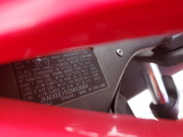 JKAEXEE15CDA03664 - 2012 KAWASAKI EX650 EC RED photo 9