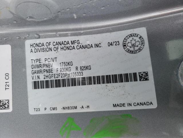 2HGFE2F23PH105333 - 2023 HONDA CIVIC LX SILVER photo 12