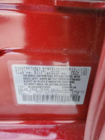 3N1AB7AP4KY238979 - 2019 NISSAN SENTRA S RED photo 12