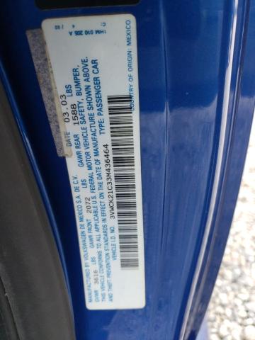 3VWCK21C33M436464 - 2003 VOLKSWAGEN NEW BEETLE GLS 蓝色 照片 12