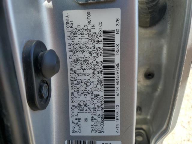 3TMJU62N08M070563 - 2008 TOYOTA TACOMA DOUBLE CAB PRERUNNER SILVER photo 12