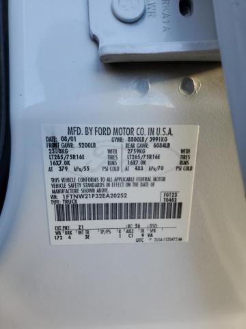 1FTNW21F32EA20252 - 2002 FORD F250 SUPER DUTY WHITE photo 12