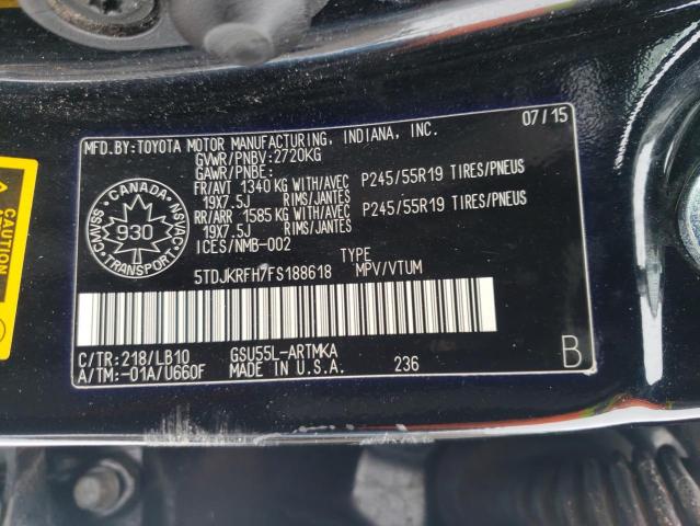 5TDJKRFH7FS188618 - 2015 TOYOTA HIGHLANDER XLE Qara foto 13