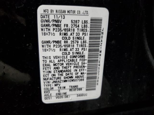 JN8AZ1MW1EW507366 - 2014 NISSAN MURANO S BLACK photo 13