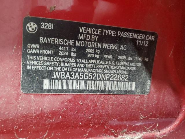 WBA3A5G52DNP22682 - 2013 BMW 328 I RED photo 12