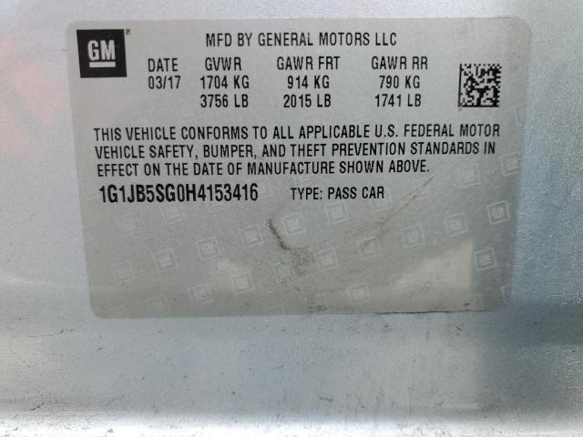 1G1JB5SG0H4153416 - 2017 CHEVROLET SONIC LS SILVER photo 12