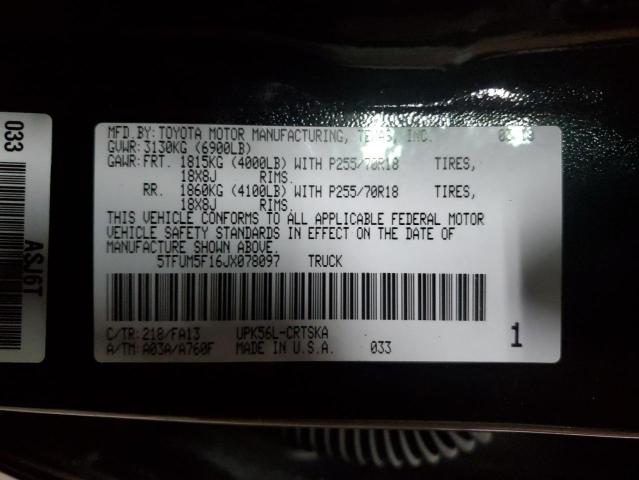 5TFUM5F16JX078097 - 2018 TOYOTA TUNDRA DOUBLE CAB SR/SR5 BLACK photo 12