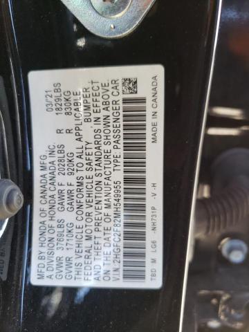 2HGFC2F82MH549955 - 2021 HONDA CIVIC SPORT BLACK photo 12