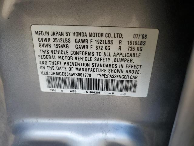 JHMGE88459S001778 - 2009 HONDA FIT SPORT GRAY photo 12