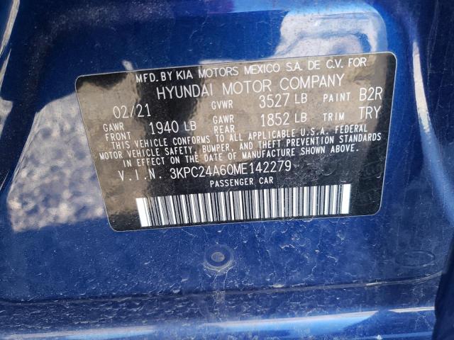 3KPC24A60ME142279 - 2021 HYUNDAI ACCENT SE BLUE photo 12