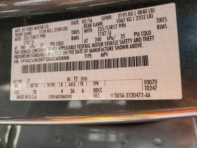 1FMCU9G97GUC45886 - 2016 FORD ESCAPE SE GRAY photo 13