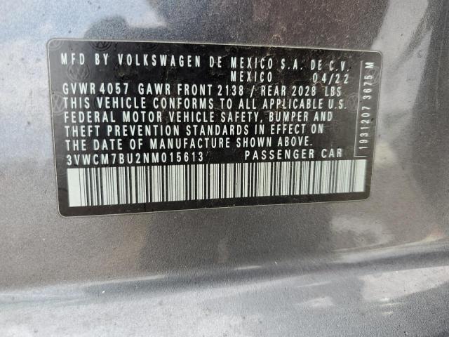 3VWCM7BU2NM015613 - 2022 VOLKSWAGEN JETTA S GRAY photo 12