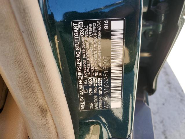 WDBRF61J23A515997 - 2003 MERCEDES-BENZ C 240 GREEN photo 12