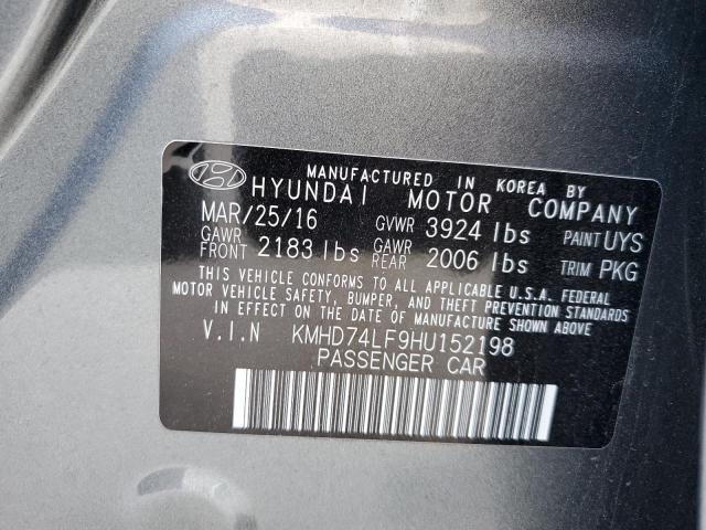 KMHD74LF9HU152198 - 2017 HYUNDAI ELANTRA SE GRAY photo 13