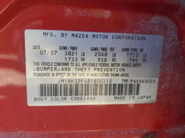 JM1BK32F481800313 - 2008 MAZDA 3 I RED photo 12