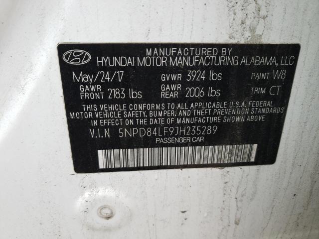 5NPD84LF9JH235289 - 2018 HYUNDAI ELANTRA SEL WHITE photo 12