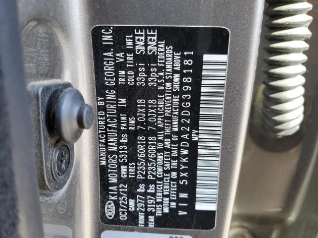 5XYKWDA22DG398181 - 2013 KIA SORENTO SX GRAY photo 12