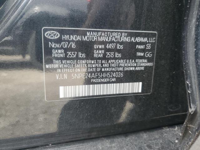 5NPE24AF5HH524026 - 2017 HYUNDAI SONATA SE BLACK photo 12