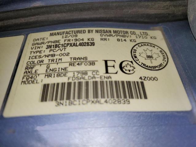 3N1BC1CPXAL402839 - 2010 NISSAN VERSA S BLUE photo 12