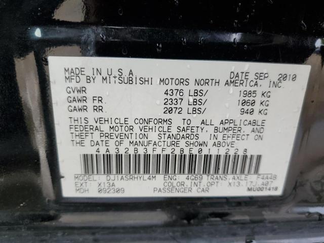 4A32B3FF2BE011228 - 2011 MITSUBISHI GALANT ES BLACK photo 13