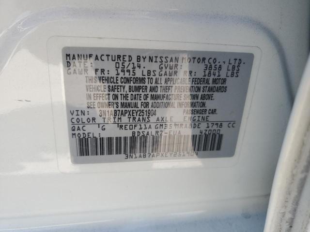 3N1AB7APXEY251904 - 2014 NISSAN SENTRA S WHITE photo 13