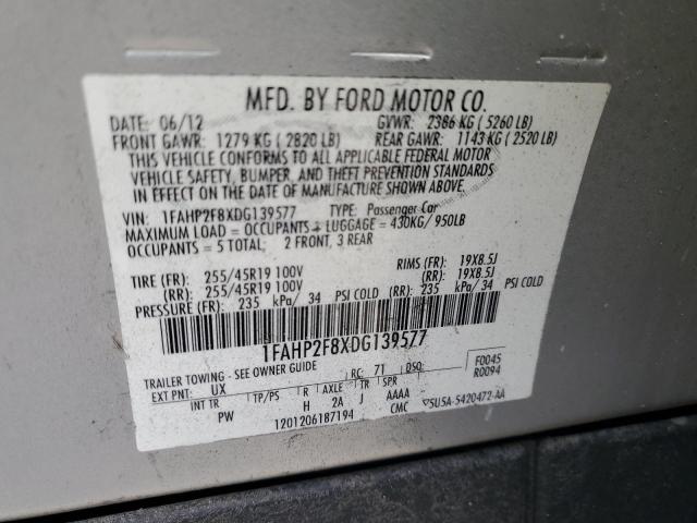 1FAHP2F8XDG139577 - 2013 FORD TAURUS LIMITED SILVER photo 12