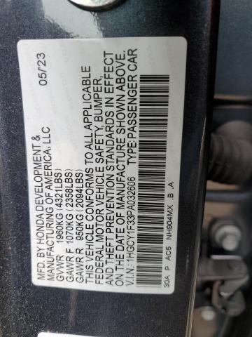 1HGCY1F33PA032606 - 2023 HONDA ACCORD EX CHARCOAL photo 12