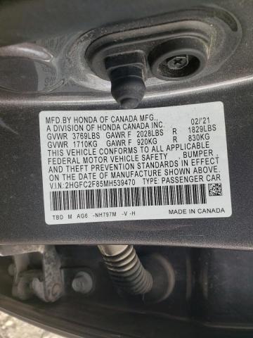 2HGFC2F85MH539470 - 2021 HONDA CIVIC SPORT GRAY photo 13