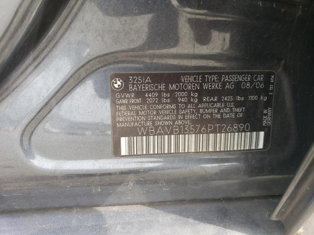 WBAVB13576PT26890 - 2006 BMW 325 I GRAY photo 12