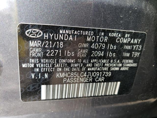 KMHC85LC4JU091739 - 2018 HYUNDAI IONIQ LIMITED GRAY photo 12