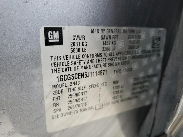 1GCGSCEN6J1114871 - 2018 CHEVROLET COLORADO LT GRAY photo 12